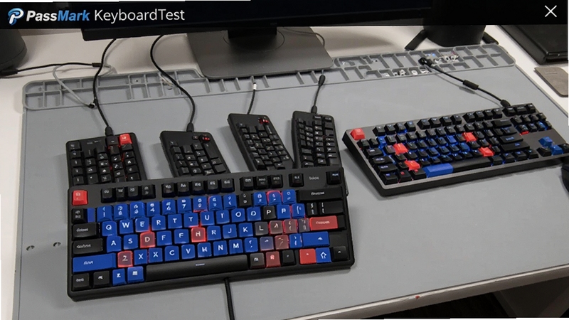 PassMark KeyboardTest �������ж�Ѽ���ͬʱ���ӣ���������ϲ�ͬ����������˫ɫ����������Ϊǳ��ɫ����̨������ͻ�����豸�����ʵʱ��������