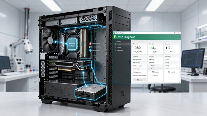Fresh Diagnose Ӳ��ɨ�蹦�ܽ��棬����������һ̨��͸�ӵ�̨ʽ�����������ڲ�CPU���ڴ������Կ���Ӳ�̵Ȳ����Ը���������ע��Fresh Diagnose �������������������Ա���ʾ������ݣ�����Ϊ�ɾ���ǳ��ɫʵ���һ������Ƽ�����רҵ�в���