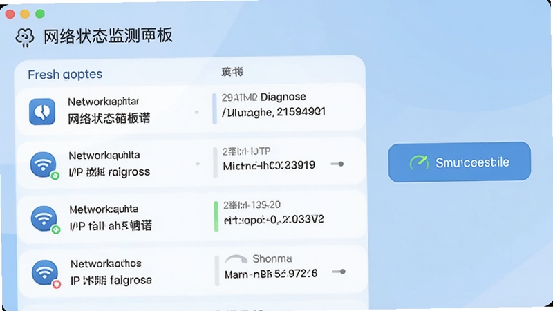 Fresh Diagnose ����״̬�����壬������ʾ�����������б��� IP ��ַ��Ϣ���Ա��м򵥵���ͨ�Բ��԰�ť������Ϊ����ɫ��ͼ�����Լ������ Boogu ģ������