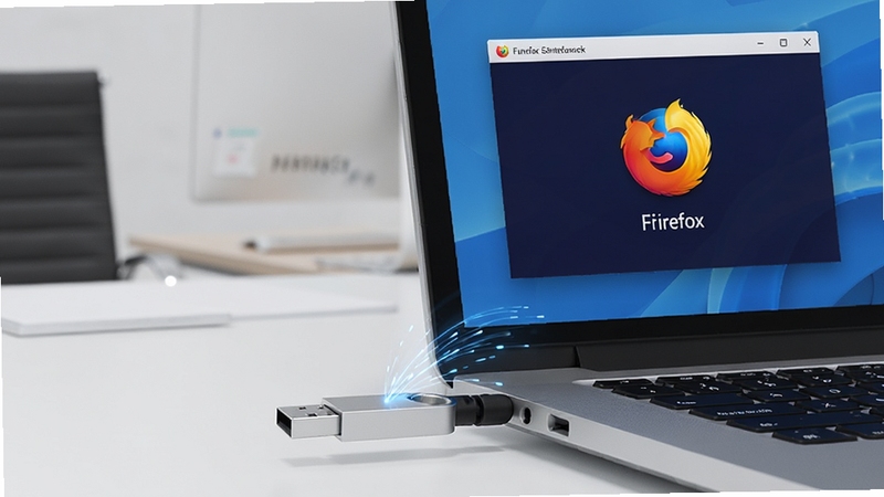 Portable Firefox ��Я�ⰲװ����չʾ����������Ϊһ����ɫU�̲��ڱʼǱ����Բ��棬��Ļ�������������������棬����Ϊ�ɾ���ǳ��ɫ�칫������U�������֮���ù�Ч�������ӣ�ͻ�����弴�ø���
