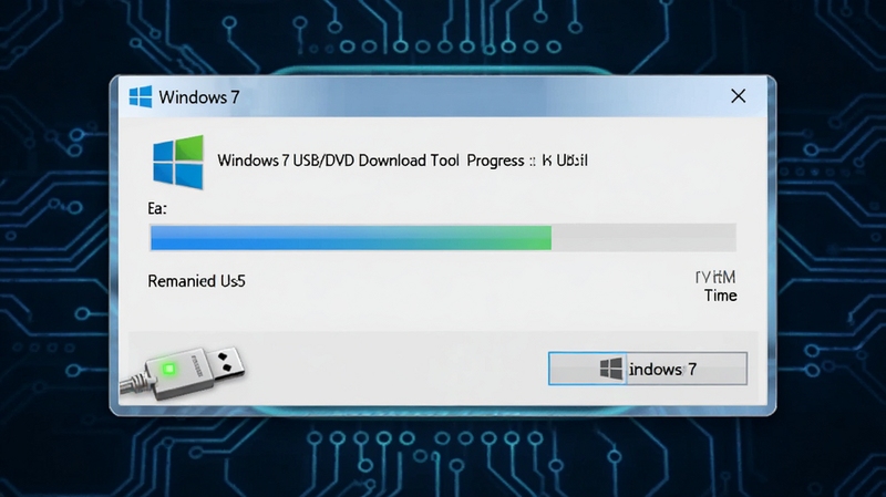 Windows7 USB/DVD Download Tool ������ U ��д�뾵��Ľ��Ƚ��棬������ʾ��������ʣ��ʱ�䣬U ��ָʾ����˸������Ϊ�Ƽ��е�·������ͻ�����ݴ�������������������