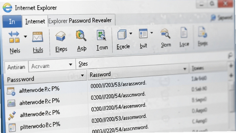 Internet Explorer Password Revealer������������д��ͻ����ʾ�˵����͹������Ĺ��ܰ�ť�������б���չʾ�����ѻָ����˺��������ݣ��������Լ������ɫ�԰�ɫ��ǳ��ɫΪ�������������������ʺ���Ϊ��������չʾͼ