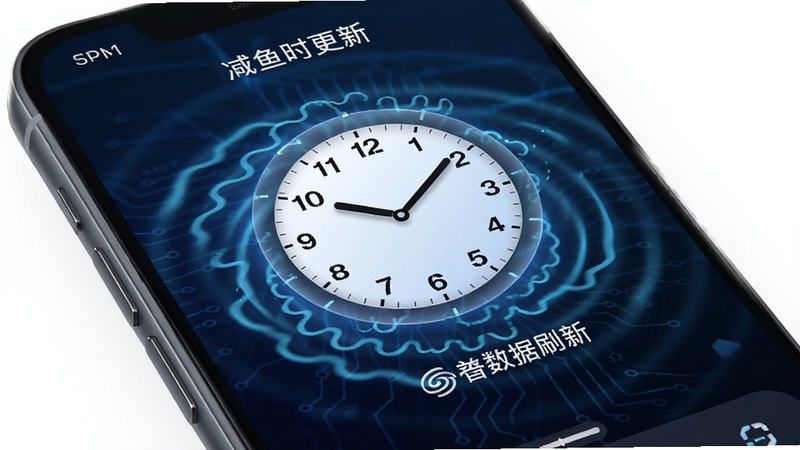咸鱼搜 实时更新 时钟图标 数据刷新 动态波纹 科技背景 手机界面