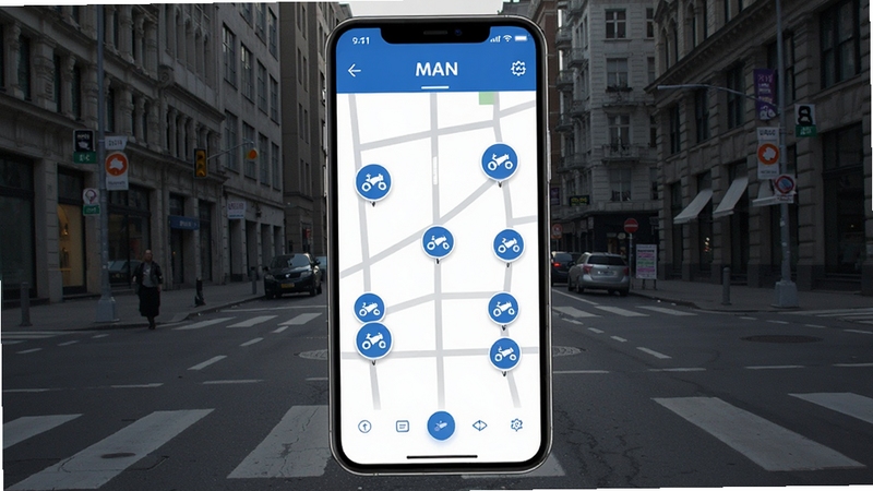 MAN����Ħ��APP��ͼ�ҳ����棬���нֵ��������ֻ���Ļ����ʾ����Ħ�г�ͼ��ֲ����û���Χ����������������ɫ����ɫ����дʵ���