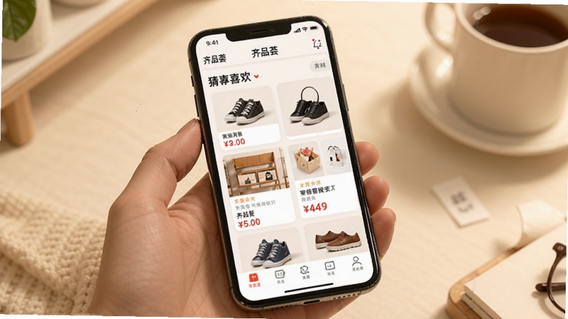 ��Ʒ�������Ƽ����棬�ֻ���Ļ��ʾ��Ʒ��APP�Ĳ���ϲ����飬�����Ʒ��Ƭ�������У���Ƭ�ϴ�����ƷͼƬ��������۸��ǩ������Ϊů��ɫ��������ܰ���ʣ�ͻ�����Ի��Ƽ�����
