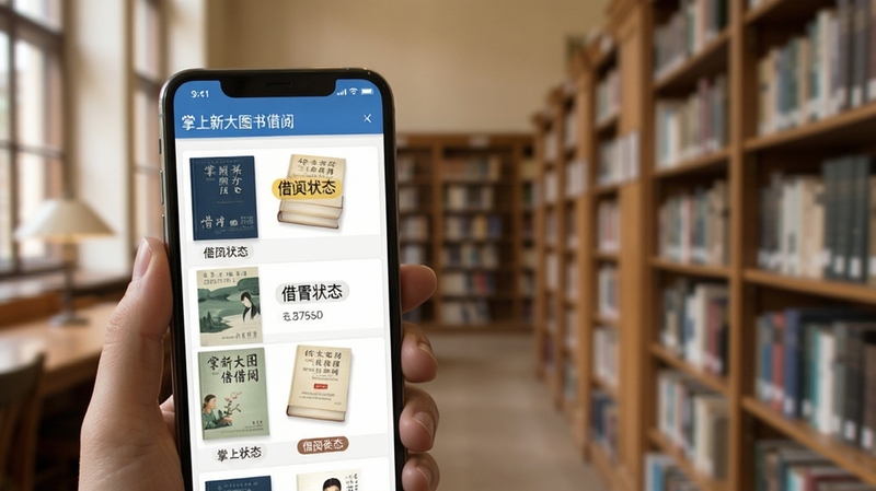 �����´�ͼ����Ľ��棬�ֻ���Ļչʾ�鼮�����б������״̬��ǩ������Ϊͼ�������黯��������Χ����ѧ��