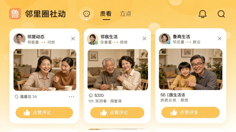³������app����Ȧ�����������棬ů��ɫ����չʾ�ھӶ�̬��Ƭ��������۰�ť
