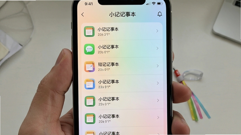 小记记事本 软件主界面全貌 手机屏幕中央显示记事本列表 背景为柔和浅色渐变 画面简洁清新 突出记事本应用图标和笔记条目