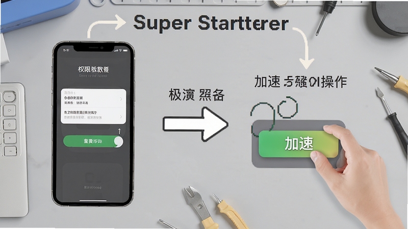 Super Starter ʹ�ý̳�ʾ��ͼ������չʾ�ֻ���Ļ�ϵ�Ȩ�����ý�������ٰ�ť�������裬����Ϊǳ��ɫ����̨�����м��ļ�ͷָ�������ֱ�ע�����ֱ���׶������� Boogu ģ�����ɡ�