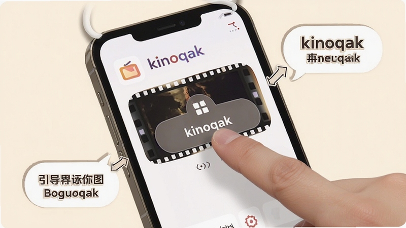 kinoqak�����������ʾ��ͼ������չʾ�ֻ���Ļ��kinoqakӦ�ý��棬һֻ��ָ�������Ļ����Ĺ��ܰ�ť����Ļ��Χ�м���ָʾ��ͷ���������ݣ���������Ϊ��ů�װ�ɫ��������̷ֽ̳���ʺ�Booguģ������