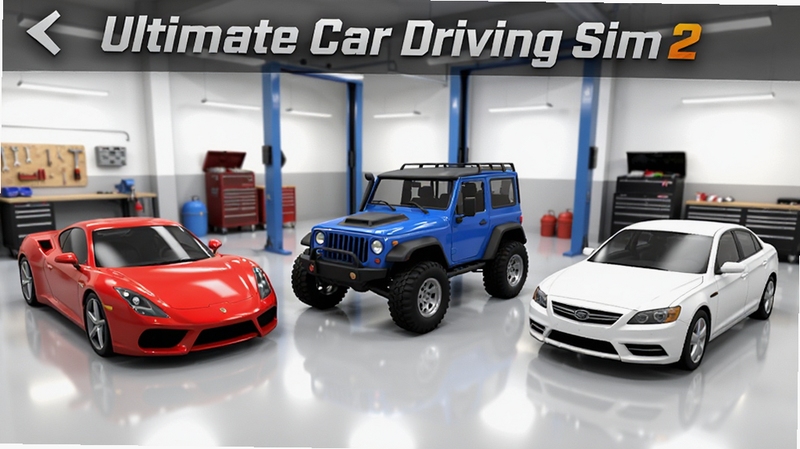 ��Ϸ�������չʾ������ͬ��ɫ���������ֱ��Ǻ�ɫ�ܳ�����ɫԽҰ���Ͱ�ɫ�γ�������Ϊ�����ĳ��⻷����Ultimate Car Driving Sim 2 ����ѡ�������3D��Ⱦ����Ӱ���