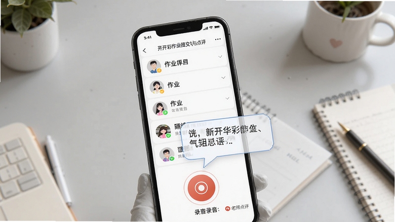 ����������ҵ�ύ��������棬����չʾ�ֻ���Ļ��¼����ť����ҵ�б�����ʦ���ֵ������ݣ�����Ϊǳ��ɫѧϰ���棬�����Χרע����ܰ