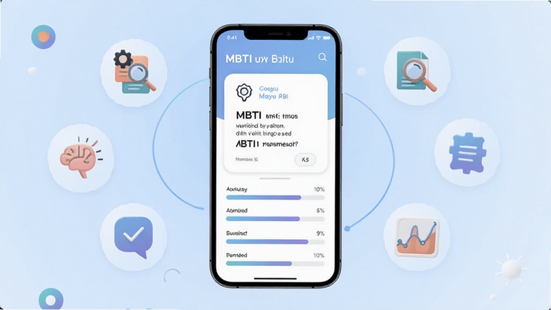 MBTI������������������չʾ����������Ϊ�ֻ���Ļ����Ļ����ʾ�˸������Ŀ��Ƭ���ĸ�ά�Ƚ�����������Ϊ��͵ĵ���ɫ���䣬��Χ��׺����������صĳ���ͼ�꣬�����������£�����Booguģ������