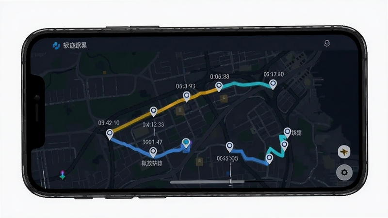 λ�ø�������ʷ�켣�طŽ��棬��������Ϊ�ֻ���Ļ��ʾ��ʱ���������·����ͼ��·�����ж����λ���ǣ�����Ϊ��ɫ��ͼ��ͼ������ɫ�켣�ߣ���������λ�ø����������ڽ��������