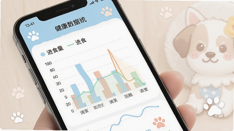 ��С��APP��������ͳ��ҳ�棬�ֻ���Ļչʾ����һ�ܵ���޴�����״ͼ�ͽ�ʳ������ͼ����������ֱ�ۣ�ҳ����ɫ��ͣ��г���צӡװ��Ԫ�أ����ֽ���׷�ٹ���