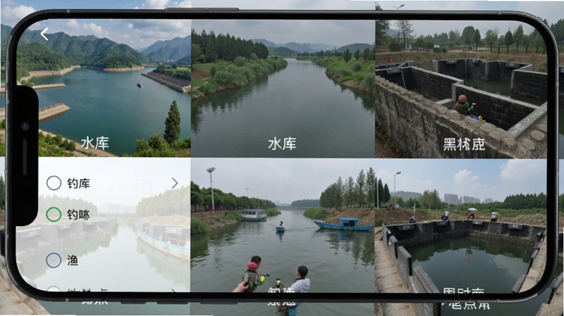 ������APPɸѡ���ܽ��棬�ֻ���Ļչʾ����ɸѡ����ѡ�����Ϊ��ͬˮ������ƴ�ӻ��棬����ˮ�⡢�������ڿӵȳ���