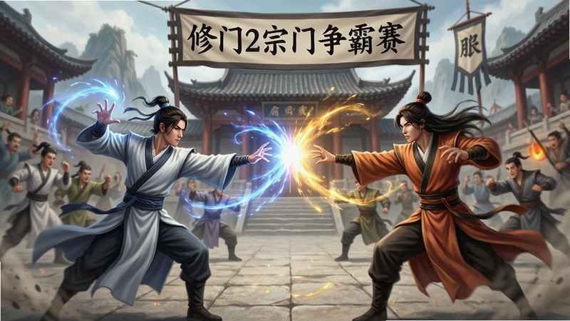修仙门派2宗门争霸赛战斗画面,弟子施展法术对决