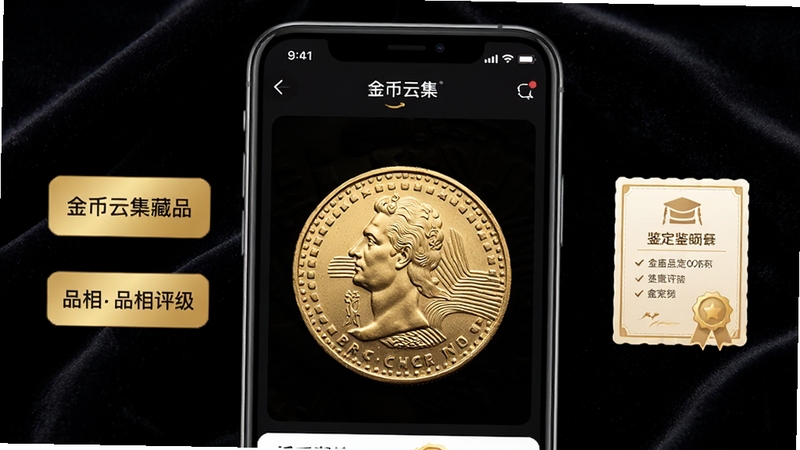 ����Ƽ���Ʒ����ҳ�棬�ֻ���Ļ��ʾ����Ƽ�APP��һö����ҵĸ���ϸ��ͼ���Ա���Ʒ��������ǩ�ͼ���֤��ͼ�꣬����Ϊ��ɫ�޲��ʸУ�ͻ����Ʒ�ľ�����רҵ������Χ���������������Ƽ�Ʒ��Ԫ��