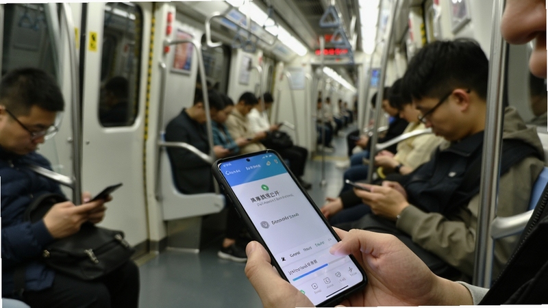 驾考通关助手 离线刷题场景 手机屏幕显示'离线模式已开启'提示 下方是正在加载的题库进度条 背景是地铁车厢内 乘客低头看手机 画面传递出随时随地学习的便捷感