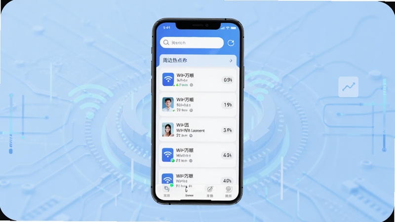 WiFi��˳Կ���������������ͼ����������Ϊ�ֻ���ĻչʾӦ����ҳ���Ϸ�����������ˢ�°�ť���в�Ϊ�ܱ��ȵ��б�������Ϊǳ��ɫ����Ƽ�������幹ͼ�������������Booguģ������