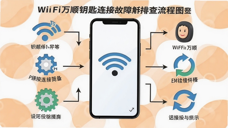 WiFi��˳Կ�����ӹ����Ų�����ͼ���������ֻ���ĻΪ���ģ���Χ�ֲ����ź�ͼ�ꡢ��������ͼ�ꡢˢ�¼�ͷ��Ԫ�أ�����Ϊǳ��ɫ���ɫ�����Բ��ͼ�����������������ˣ������û������Ų鲽��
