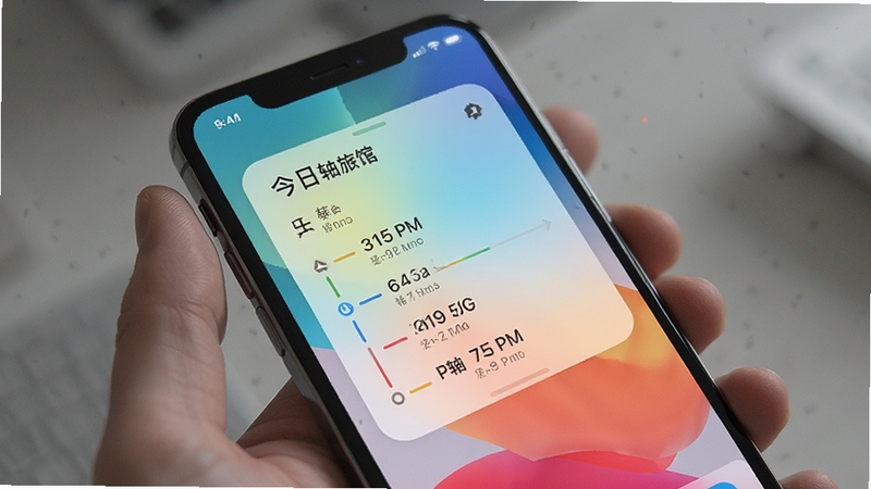 时间旅馆桌面小组件展示,手机主屏幕上显示今日时间轴摘要,背景是清新的渐变色彩,整体风格现代简约