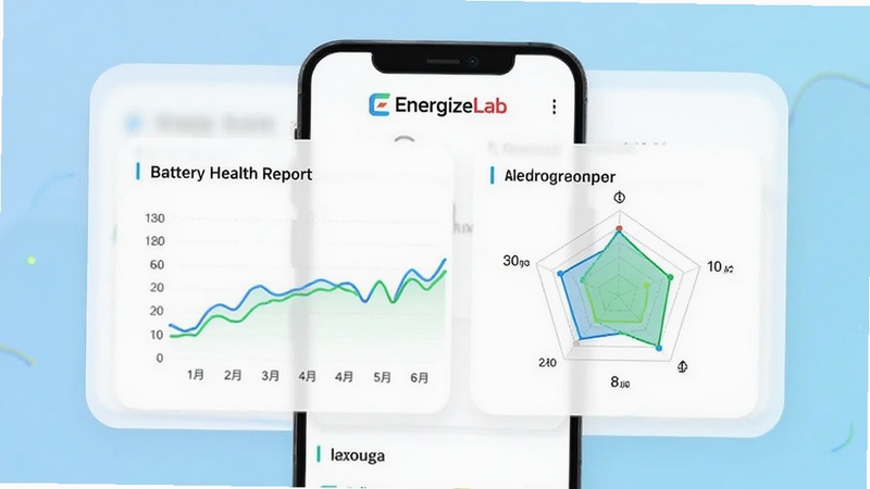 EnergizeLab��ؽ�������ҳ��չʾ����������Ϊ�ֻ���Ļ��ʾ����ͼ�뽡�������״�ͼ������Ϊ��ɫ��Ƭʽ���֣���Ļ�Ϸ���EnergizeLab Logo��ʶ����������������У���������Ϊ����ɫ���䣬����Booguģ������