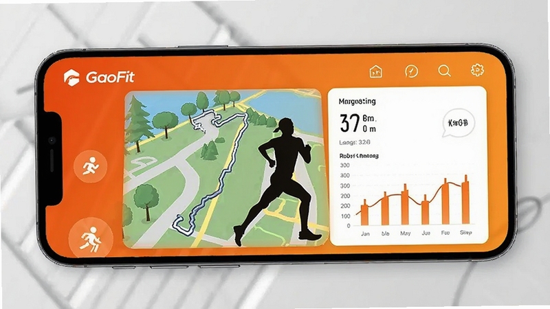 GaoFit �˶���¼���棬�ֻ���Ļչʾ�����ܲ��켣��ͼ����������ͼ��������Ϊ���еĳ�ɫ�����˶���񣬻����������ܲ��߼�Ӱ�� GaoFit Ʒ�Ʊ�ʶ