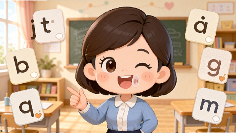 ���ƴ���γ�ѧϰҳ���ͼ����棬����������һ���ɰ��Ŀ�ͨ��ʦ������ʾƴ����ĸ�ķ������ͣ���Χ��������ĸ��ĸ��Ƭ������Ϊ��ܰ�Ľ��ҳ�����ɫ���������