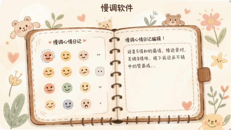 ���������ռǱ༭ҳ�棬����չʾһ���򿪵ıʼǱ���ʽ���棬������������ѡ�������Ҳ��������������򣬱�������͵��ֻ�廭Ԫ�أ�ҳ�涥����ʾ�����������ƣ�����Booguģ�����ɡ�