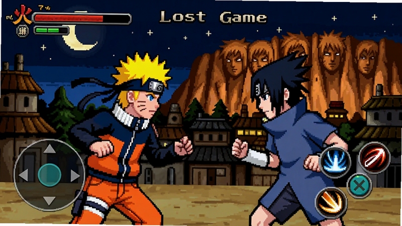 ���廭��չ�ֻ�Ӱս�� : The Lost Game����Ϸ�����棬����λ��Ϊ�������������ŵ����ط���ɫ���棬��������ΪľҶ��ҹ�����Ӱ������������ɫ��ƫů�����и������ؿ����У��ײ���ʾ����ҡ���뼼�ܰ�������