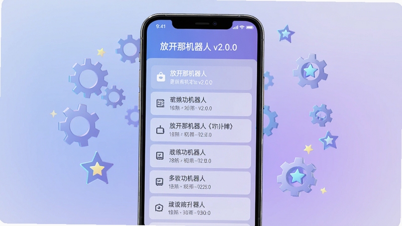 画面描绘一个软件更新界面,手机屏幕中央显示