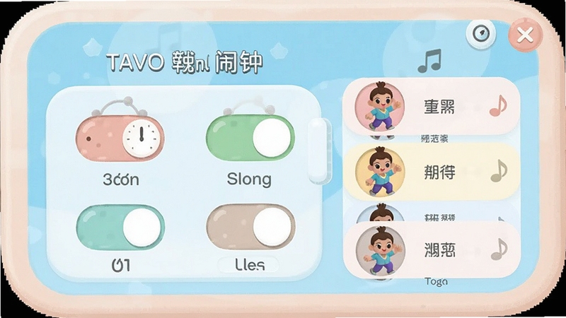 TAVO跳舞闹钟设置界面截图,展示多个闹钟开关与舞蹈角色选择列表,界面风格清新圆润