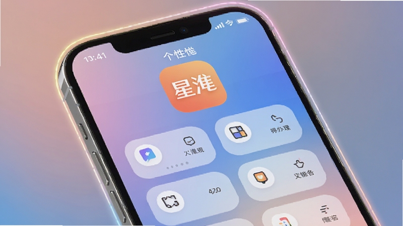 星惟个性化体验优化界面,画面展示手机屏幕中用户自定义的功能快捷方式排列,背景为柔和渐变色调,屏幕边缘有光晕效果,星惟应用图标位于醒目位置