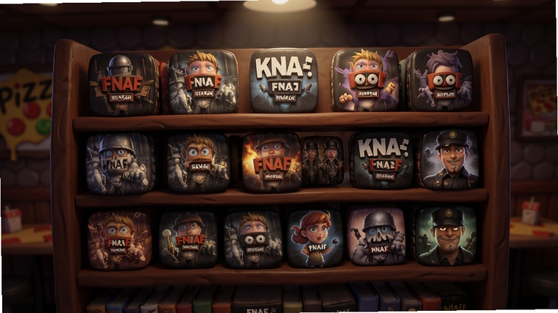 һ��������Ϸ�����������ܣ�ÿ������涼�ǲ�ͬFNAF������ͬ����Ʒ��ͼ�꣬��ܱ���Ϊ��ɫ���������곡�����ƹ�۽�������ϣ�ϸ�ڷḻ