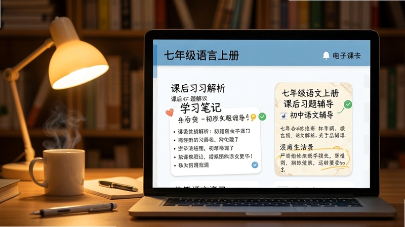 七年级语文上册 课后习题解析 学习笔记 初中语文辅导 电子课本界面 温馨书房背景