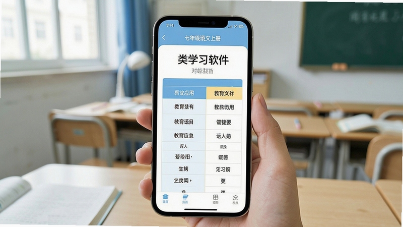 七年级语文上册 同类学习软件 对比表格 教育应用界面 清爽排版 手机屏幕展示