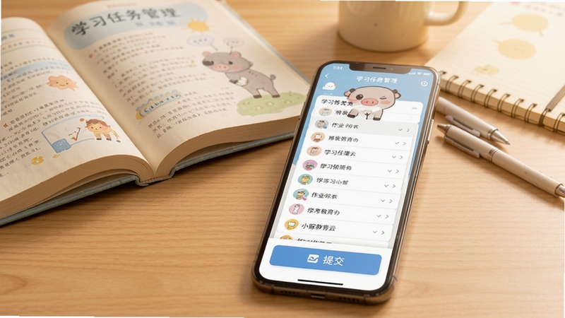 С������� ѧϰ�������ҳ�棬�ֻ����������ҵ�б����ύ��ť������ڷſα����ľߣ�����ɫ����ů��ͣ�ͻ�����������������