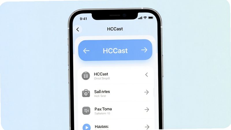 HCCast简洁操作界面截图风格示意图,画面展示手机端应用界面,大按钮设计,设备列表清晰可见,背景为柔和浅色,突出易用性与直观操作