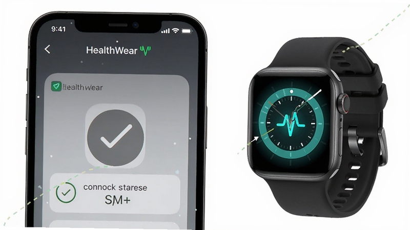 HealthWearӦ�����ֱ����ӳɹ����棬�ֻ���Ļ��ʾ������״̬���ֱ��������𣬼��Ƽ����