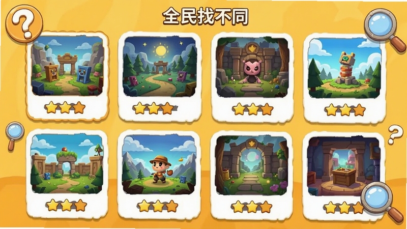 ȫ���Ҳ�ͬ�ؿ�ѡ����棬������ֶ������ؿ���Ƭ�������У���Ƭ��ӡ�в�ͬ����������ͼ���Ǽ����֣�����Ϊů��ɫ������׺�ʺ���Ŵ�Ԫ�أ���������ÿɰ�������Booguģ������