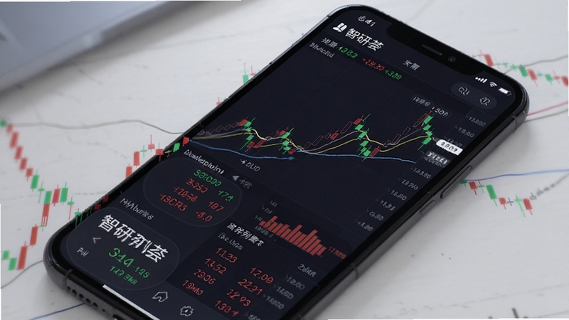 智研荟 行情列表与K线图 手机屏幕显示红绿涨跌数字与均线 深色模式 金融数据可视化 高清细节