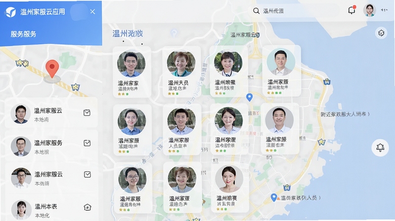 ���ݼҷ���Ӧ����չʾ��������������Ա�б����棬��ͼ��λͼ������Աͷ��Ƭ�������룬����Ϊ���ݳ�����ͼ��������¼�࣬ͻ�����ػ�������ɫ