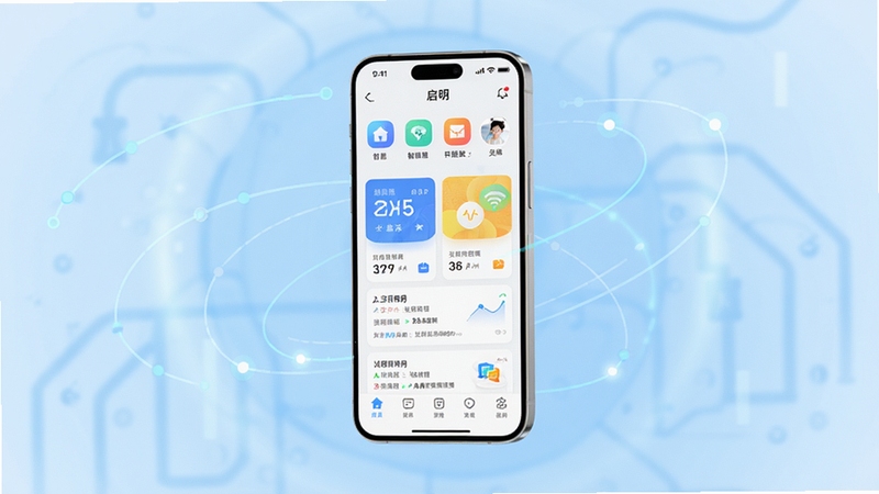����APP������ȫòչʾ����������Ϊ�ֻ���Ļ�����ڵ���ɫ�Ƽ����α����У���Ļ����ʾ����APP����ҳ���֣���������ͼ���뿨Ƭʽ��Ϣ������Χ��׺��͵������������㣬�����������죬ͻ���ǻ��������ݷ���ķ�Χ
