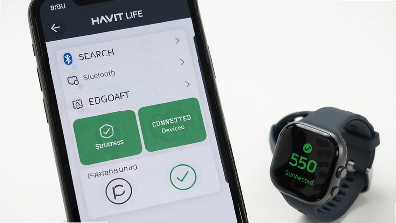 HAVIT LIFE �豸�󶨽��棬�ֻ���Ļ��ʾ���������б����������豸��Ƭ���Ա߷���һֻ�����ֱ����������������ͻ�����ӳɹ�״̬
