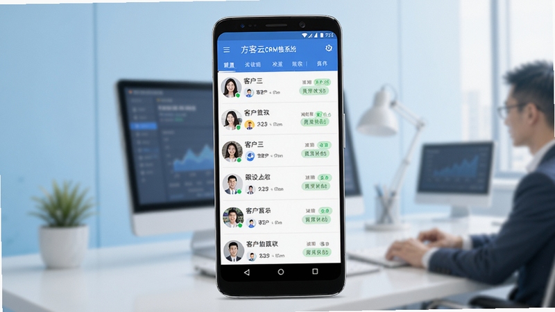 ������CRM��¥ϵͳ �ֻ��˿ͻ���������չʾ ��������Ϊһ��������׿�ֻ� ��Ļ��ʾ�ͻ��б������״̬��ǩ ����Ϊǳ��ɫ����칫���� ��������� ����ϸ��
