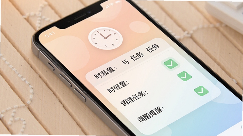 经络养生软件调理提醒设置界面,时辰列表与任务勾选状态,柔和渐变背景,时钟图标点缀,手机UI设计,清爽易读