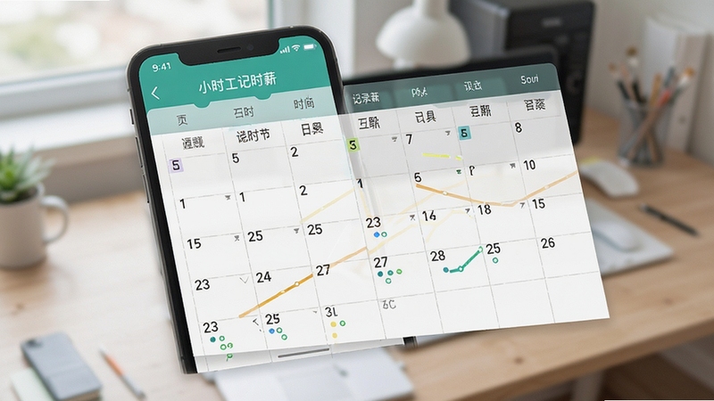 小时工记时薪 手机打卡记录工时日历界面展示