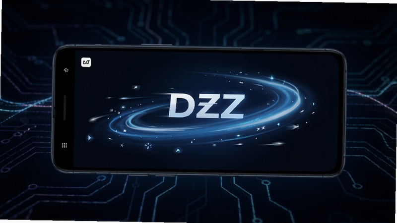 DZZ轻量运行概念图,画面展示一部安卓手机屏幕中DZZ应用快速启动的动画效果,背景为深色科技感线条,突出流畅与速度感