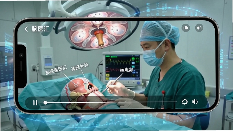 ��ҽ�� ��Ƶ���Ž��� չʾһλ�����ҽ�����ڽ��п�­������ѧ��ʾ �������� ��ע�н��ʽṹ���� �ֻ�������ʾ ��Χ�е���ɫ��������Ч ͻ��רҵҽѧ������Χ